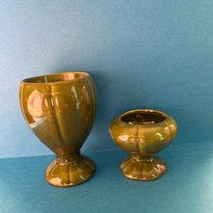 Mid Century California Pottery Avocado Green two piece set